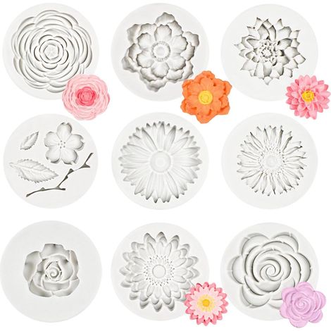 9 Pièces Moule Silicone Bougie, Moule Bougie Silicone Moules à Bougies en Silicone Fleurs, 9 modèles Différents pour Gâteaux, Chocolats, Bonbons, Pâte à Sucre, Glaces (1/5)