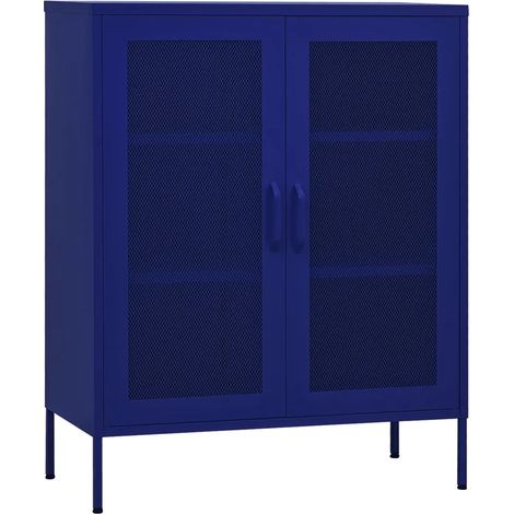 Pratico armadio portaoggetti di design 80 x 35 x 101 cm con ripiani regolabili in acciaio blu marino 020046863