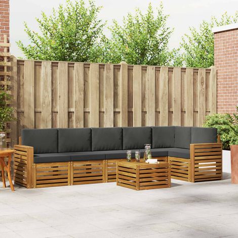 Ecksofa Set 7 pcs Natur und Anthrazit Massivholz Akazie (1/5)