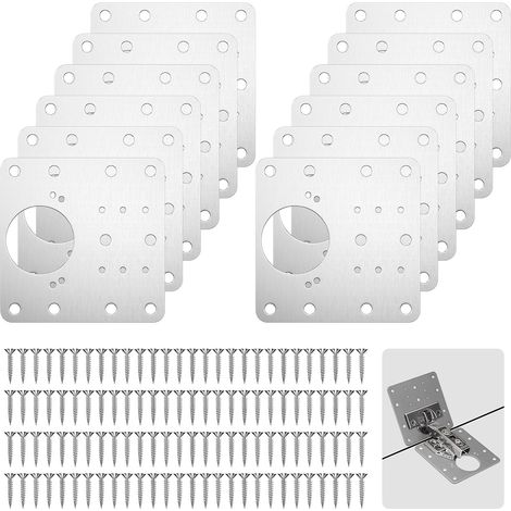 Kit de reparación de bisagras de puerta (12 piezas), bisagras de acero inoxidable para gabinetes, con orificios y 72 tornillos, para madera, ventanas y estantes. (1/5)