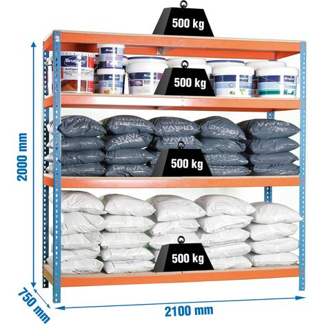 Simonrack Regalsystem aus blauem, orangefarbenem Metall und solidem Holz