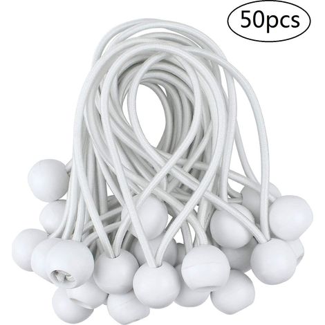 50er-Packung 10 cm lange elastische Bungee-Seile – Wetterfestes weißes Gummi – Für Planen, Zelte, Markisen – Sicherer Halt – Bearsu (1/5)