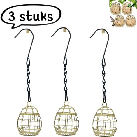 Cage à oiseaux d'extérieur en 3 parties - Mangeoire suspendue - Mangeoire pour jardin et terrasse - Or (1/5)