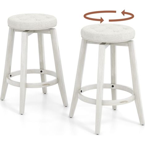 Set of 2 Bar Stools Kitchen Upholstered Counter Height Chair 360 °Swivel 66cm (1/5)