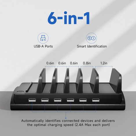 60W 6-Port USB Charging Station for All Devices with 6 Cables (1/5)