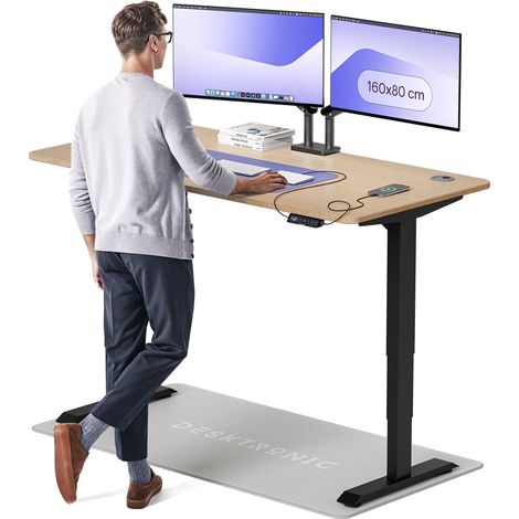 Desktronic Bureau assis debout HomePro - 160x80cm - Bambou/Noir