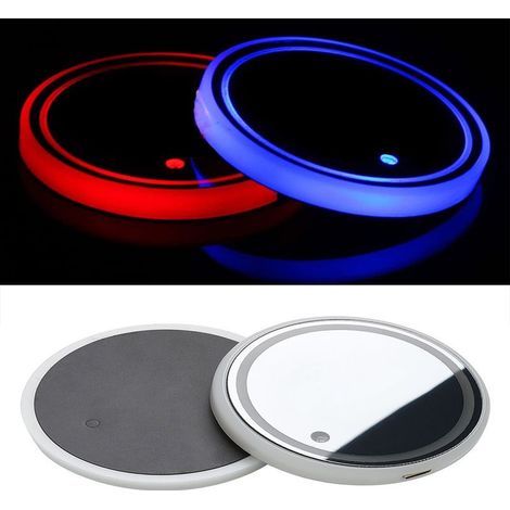 Lot de 2 sous-verres LED pour voiture, à insérer dans le porte-gobelet, avec 7 couleurs lumineuses, chargement USB, accessoires de voiture pour femmes et hommes. (1/5)