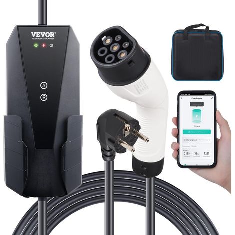 Recharge Facile à Domicile Chargeur EV Portable Type 2 16A 3,68 kW Câble 8,6m Prise CEE 7/7 pour Véhicule Électrique et Hybride (1/5)