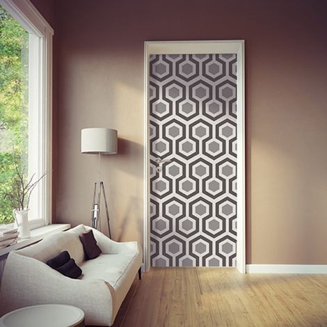 Sticker porte Papier peint adhésif Gris 204x83cm Déco pour portes et placards Nid d'abeille (1/4)