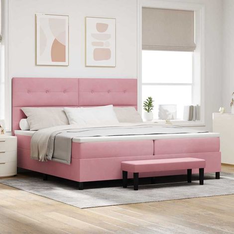 Cama tipo Box Spring con colchón Rosa 200 x 200 cm Terciopelo