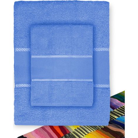 Set Asciugamani Spugna Tela Aida da ricamare Punto Croce 1+1 Viso E OSPITE con Filato in Omaggio Bluette