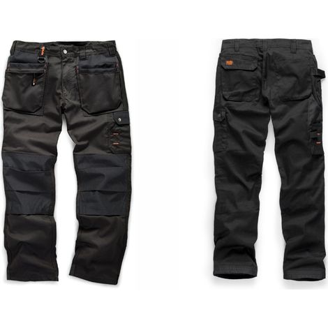 Scruffs Worker Plus Trousers Holster Pocket Work Trousers Polyester Cotton 245gsm - Black - 34R