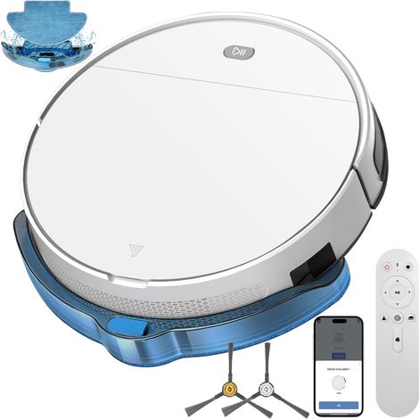 2 en 1 Robot Aspirateur Laveur 5500Pa Mince Connecté avec WiFi/App 3 Modes de Nettoyage, Auto-Charge, Automatique 120 Mins, Nettoyage Intelligent pour Poils d’Animaux et Poussière, White (1/5)