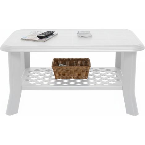 Dmora - Tavolo da esterno 0, Tavolino con portariviste, Tavolino da giardino multiuso, 100% Made in Italy, Cm 90x60h46, Bianco