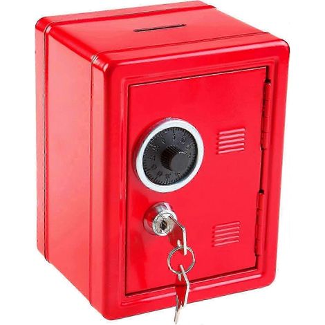 Coffre-fort, rouge, env. 12 x 10 x 16 cm, adapté aux enfants, pour ranger argent, objets de valeur et autres objets importants HY-26 (1/3)