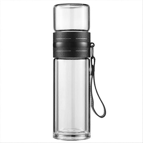 Bouteille infuseur à thé, 450 ml, bouteille en verre à double paroi avec infuseur, étanche, idéale pour les voyages et les systèmes de séparation d'eau. (1/5)