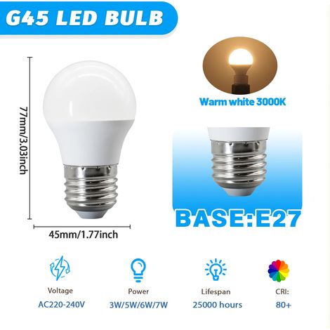 (E27 3000K, 7W) 4 ampoules LED G45, AC220V-240V, sans scintillement, respectueuses des yeux, adaptées à l'éclairage domestique. (1/5)