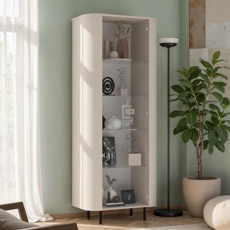 Vitrine moderne 1 porte beige cachemire bord arrondi OLGA (1/5)