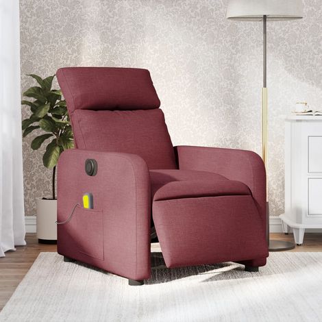 Sillón de masaje reclinable eléctrico tela rojo tinto vidaXL