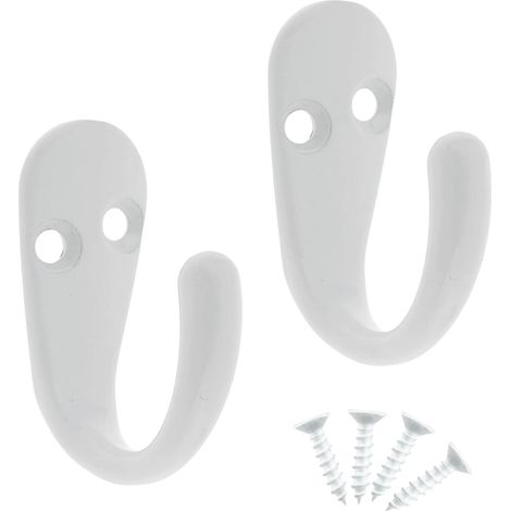 Lot de 2 crochets simples avec vis, blanc, porte et mur, pour salle de bain, chambre à coucher, salon, couloir (1/5)