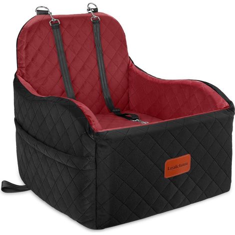 Hunde-Autositz für kleine/mittelgroße Hunde, tragbar, waschbar, Schwarz/Rot, Medium