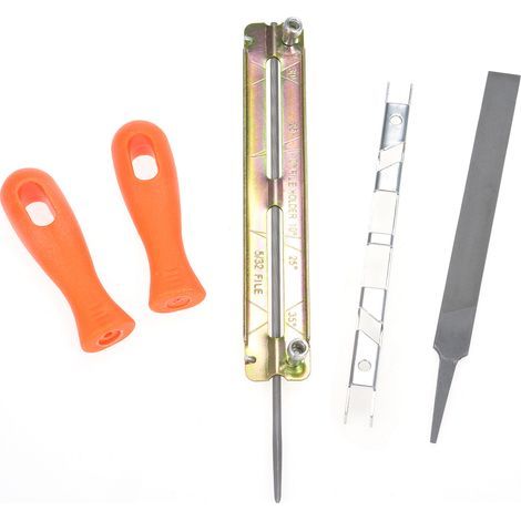 Kettensägen-Schärfset, bestehend aus Griff, Feile, Flachfeilen, Halter und Anschlaglineal, zum Schärfen von Kettensägenzähnen, 6-teiliges Schärfset (1/5)