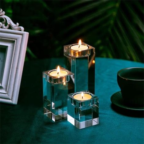 Bougeoir en cristal pour bougie chauffe-plat - décoration pour mariage, anniversaire, Noël, bar, soirées, Cristal, 5.5 X 6 X 8 X 10cm (1/4)