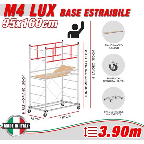 Trabattello M4 LUX base estraibile Altezza lavoro 3,9 metri
