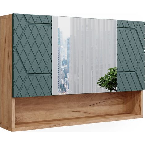 Mobile da bagno con specchio Irma, Quercia verde/oro, 80.1 x 55 cm, Vicco (1/5)
