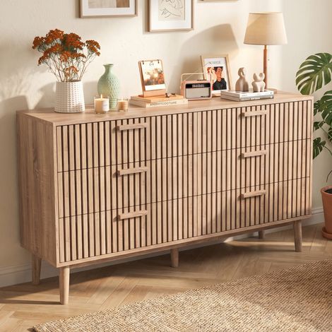 Commode 6 tiroirs ,commode indépendante, buffet, motif rayé, 100 x 34 x 93 cm, chambres, les salons ou les couloirs,MDF