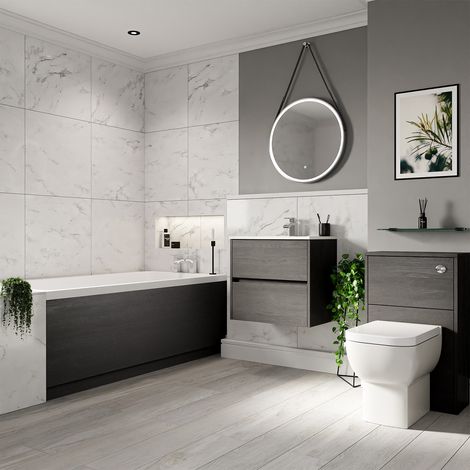 Ashby 1700mm x 800mm Slim Edge Straight Single Ended Bathroom Suite including Graphite Grey Furniture Set with Minimalist Basin (1/5)