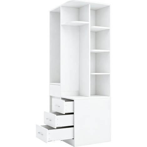 CHICFURN Armoire penderie 70 x 55 x 175 cm blanche avec étagères, tiroirs et tringle ouverte (1/5)