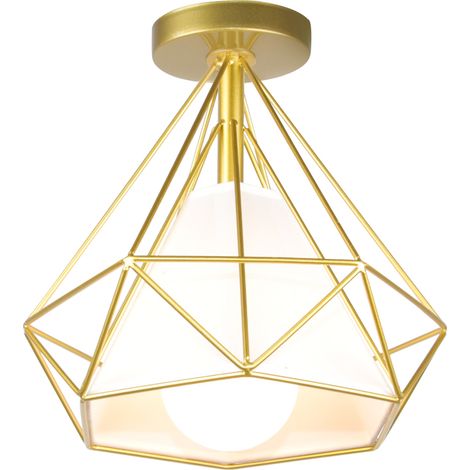 Retro Lámpara Colgante Vintage De Jaula Foroma De Diamante 25CM (Oro) Lámpara De Techo Industrial Metal Hierro E27 Para Cafe Restaurante