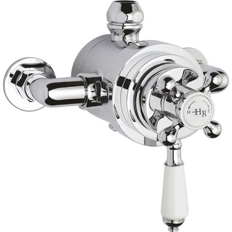 Old London Topaz Chrome White Lever Exposed Thermostatic Shower Valve with 1 Outlet - TSVT104 (1/2)