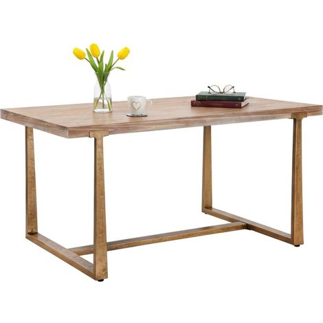 Dmora - Mesa de comedor Kazimir, Estante de cocina, Consola de comedor, Estante rectangular fijo, Oro y Marrón, 150x90 h78 cm