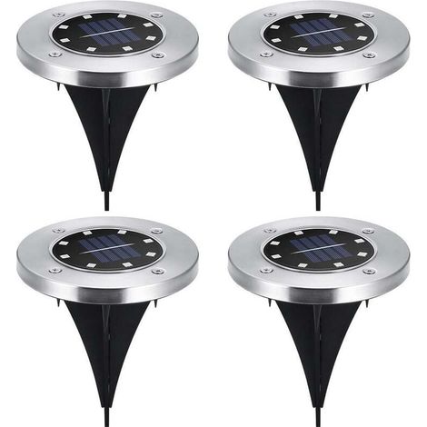 Lot de 4 disques solaires à LED spots de jardin à planter,lumière blanche (1/5)
