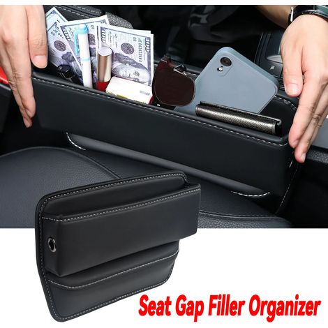 Organisateur de siège auto en similicuir, boîte de rangement étanche pour fente, porte-cartes et accessoires auto. (1/4)