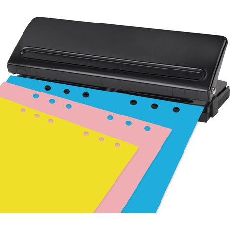 Perforatrice 6 Trous, Ajustable Perforeuse 6 Trous Perforatrice Planner 6 Hole Punch Binder Puncher Perforateur Métal, Capacité de 7 Feuilles, Pour A4 A5 A6 B7, Noir (1/5)