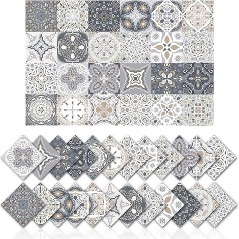 Bathroom and Kitchen Tile Stickers 24 Pieces 15x15 cm Waterproof PVC Adhesive Wall Decoration Mosaic Cement Tiles (1/5)