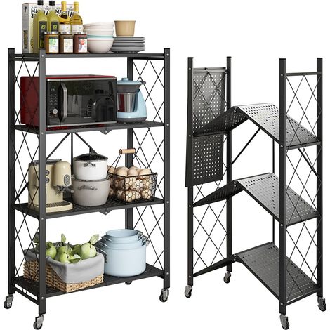 Étagère Rangement Verticale Pliante 4 Étagères - 72 x 34 x 120 cm - Ouverture Intégrée sans Montage, Grande Capacité - Organisateur de Stockage Multifonction pour Maison/Bureau (1/5)