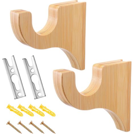 Set aus 2 Gardinenstangenhalterungen aus Holz, klassische 3 1/2 Zoll U-förmige Halterungen für 2 Zoll Stangen (Holzfarbe)
