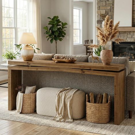 Tribesigns 63-Inch Solid Wood Console Table for Entryway, Farmhouse Narrow Long Sofa Table Behind Couch for Hallway, Living Room, Foyer, Entrance, Modern Simple Design, Brown