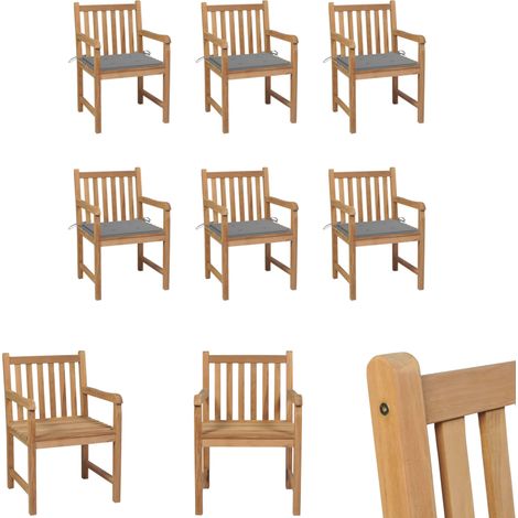 Gartenstühle mit Kissen - vidaXL Gartenstühle 6 Stk. mit Grauen Kissen Massivholz Teak - Holz Gartenmöbel (1/5)