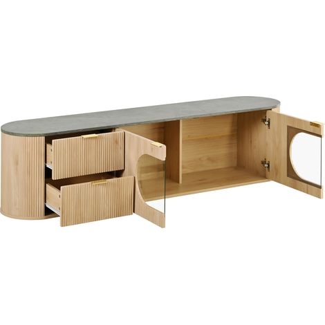 ELVMI Mobile TV con 2 Ante, 1 Cassetto e 1 Vetrina in Vetro Grigio per Soggiorno in MDF 172 × 38 × 45.5 cm Naturale (1/5)