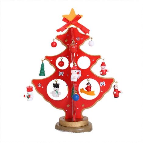 Sapin de Noël en bois DIY rouge, décoration tridimensionnelle à assembler, cadeau festif pour décorer votre intérieur (1/5)