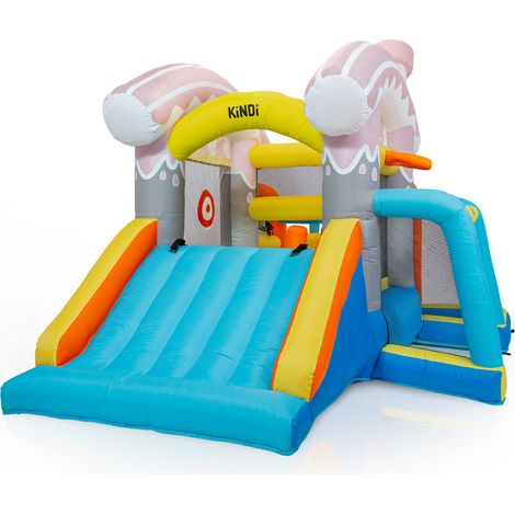 KiNDi DPZ013 Terrain de jeu gonflable avec toboggan et pataugeoire 360x225x230 cm PVC, ventilateur 350W, pour 3 enfants, multicolore (1/5)