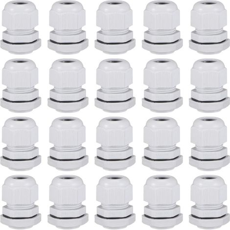 M22x1.5 Presse-étoupe 7mm-12mm Fil Trou Imperméable Nylon Joint Réglable Contre-écrou avec Rondelle Blanc 20Pcs (1/5)