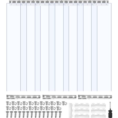 Rideau à Lanière en PVC 107x213,4 cm Rideau à Lamelles Transparent Porte Lot de 7 Bandes en Plastique Épaisseur 2 mm pour Portes de Garage d'Entrepôt de Chambre Froide, avec Chevauchement 50% (1/5)