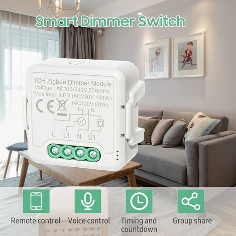 Module variateur intelligent Zigbee avec contrôle à distance via application, minuterie vocale et partage de groupe, compatible avec Alexa Echo Home pour le bureau. (1/5)