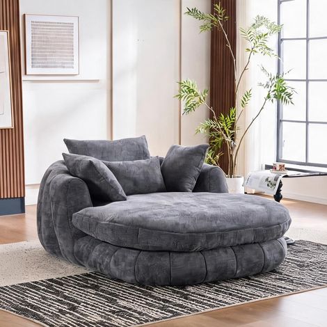 Fauteuil relaxant en chenille avec méridienne gris ardoise 184 cm (1/5)